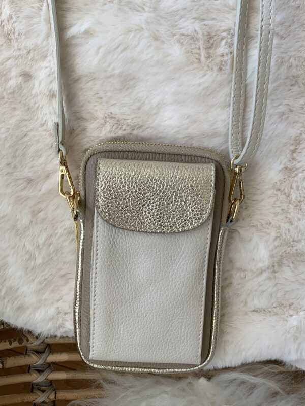 Telefoontasje Crossbody Taupe/Crème met gouden accenten - Afbeelding 2