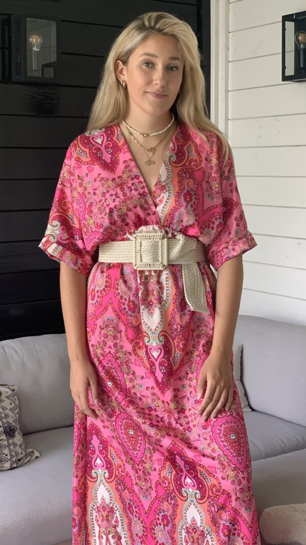 Lange Jurk Roze met bloemen motief - Afbeelding 3