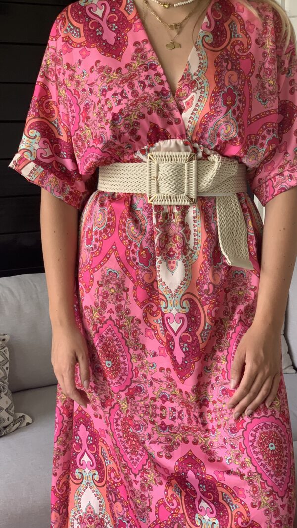 Lange Jurk Roze met bloemen motief - Afbeelding 4