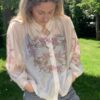 Blouse Ecru met Roze Bloemen