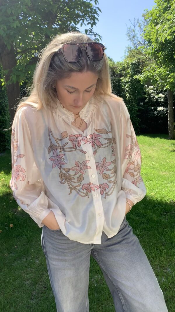 Blouse Ecru met Roze Bloemen