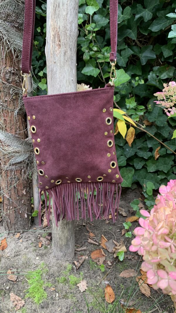 Tas Bordeaux Rood Studs/ Franjes - Afbeelding 2