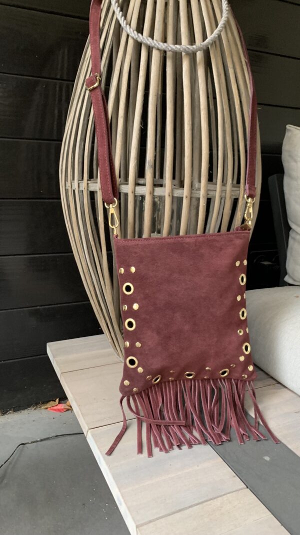 Tas Bordeaux Rood Studs/ Franjes - Afbeelding 3