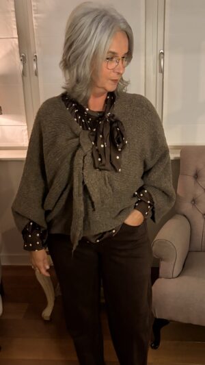 Trui Taupe met Strik voor