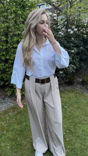 Broek Krijtstreep Zand/ Wit met Riem