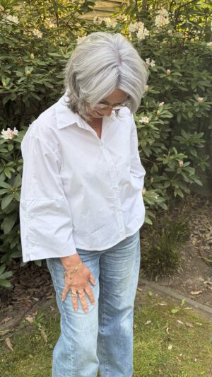 Blouse Uni Wit met Wijd Uitlopende Mouw