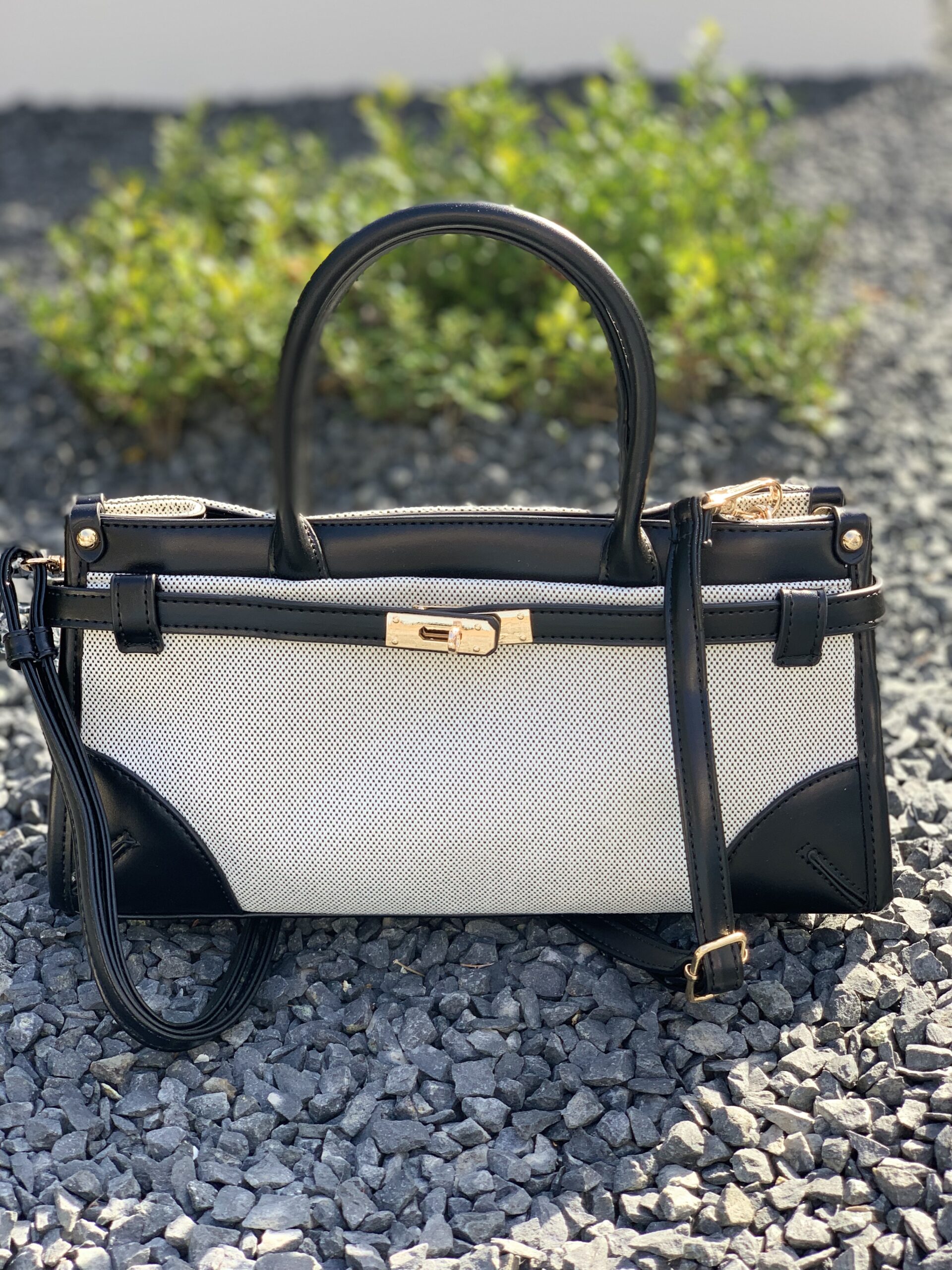 Tas Smal Lang Model Zwart/ Ecru