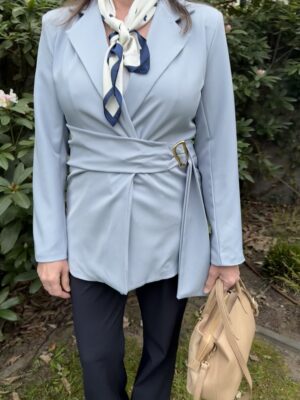 Blazer Licht Blauw, TailleBand met Gesp