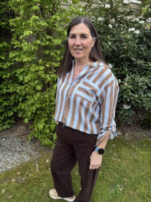 Blouse Streep Bruin/ Licht Blauw